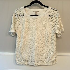 Banana Republic Women's lined Lace Top, Short Sleeve, Ivory size M